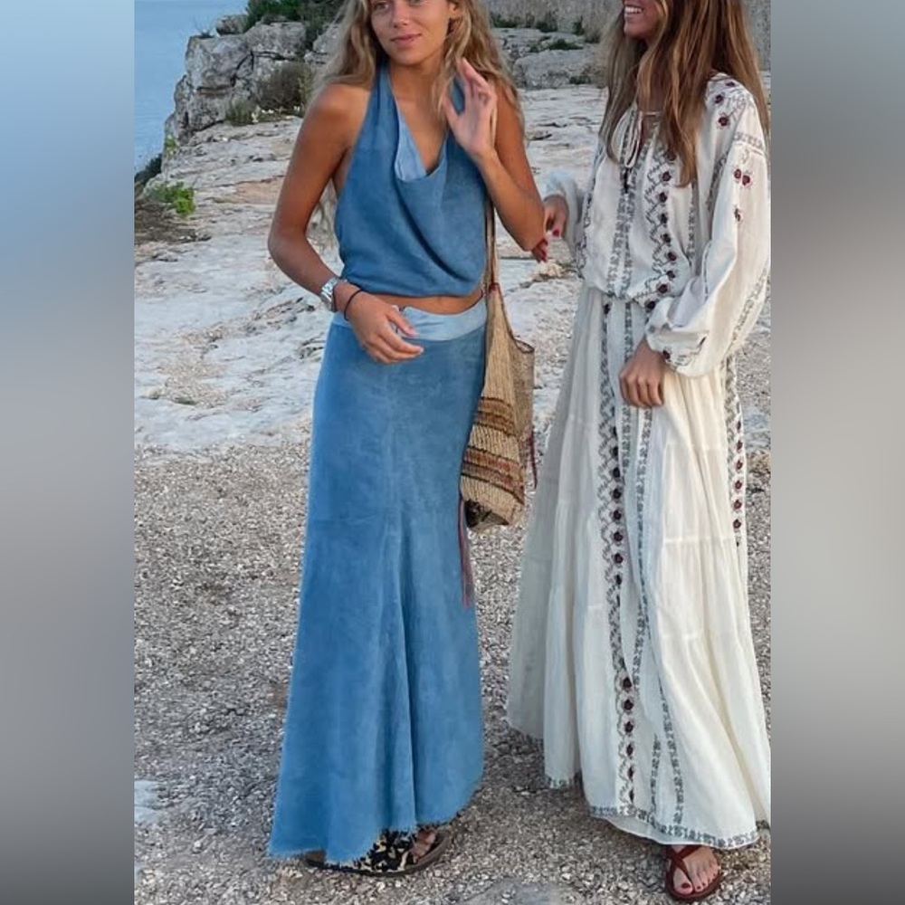 Blue Halter Top and Maxi Skirt Set